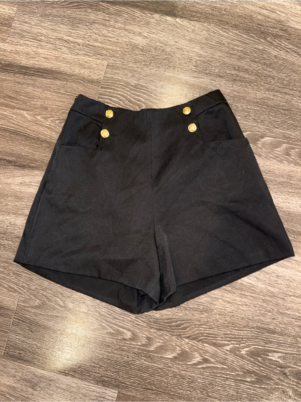 High-Waist Black Shorts with Gold Buttons